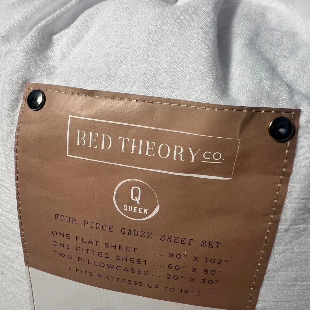 Bed Theory Co Queen Four Piece Gauze Sheet Set White Ultra Soft Texture NEW